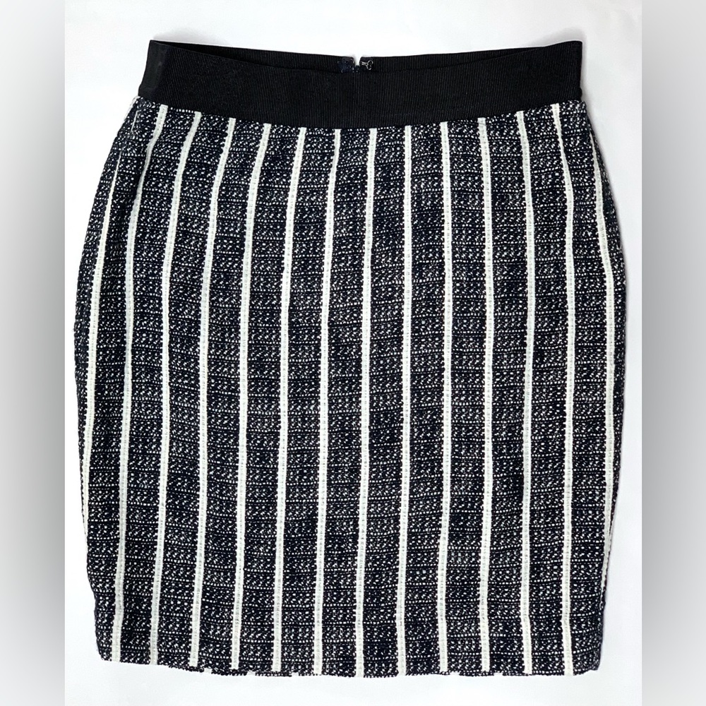 Ann Taylor 6P NWT Navy white striped crochet skirt elastic waist back zip lined - Picture 1 of 5